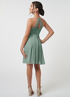 Azazie Ginny Junior Silver Sage A-Line Pleated Chiffon Dress image4