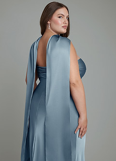 Azazie Saylor Abiti da Damigella Abito Sirena in Raso Elasticizzato Senza Spalline Blu Polveroso image9