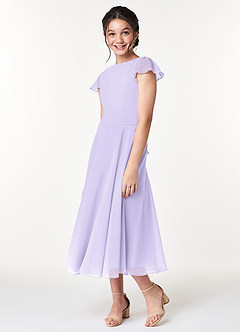 Azazie Payton A-Line Bow Chiffon Tea-Length Junior Bridesmaid Dress image4