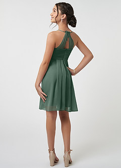 Azazie Ginny Junior Sea Moss A-Line Pleated Chiffon Dress image4