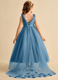 Azazie Lorita Robe Demoiselle D'honneur Fillette Robe Trapèze en Tulle Perlé Acier Bleuté image1
