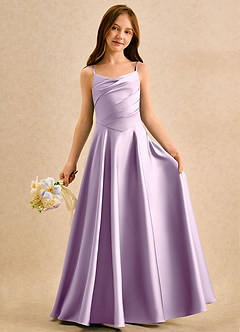 Azazie Coconut Girls Formal Sukienki dla dziewczynek sypiących kwiaty Linia A Pofałdowany Satyna elastyczna Długość podłogi Sukienka image3