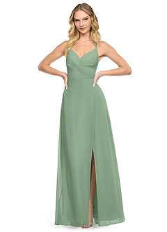 Azazie Davis Bridesmaid Dresses Matcha A-Line V-Neck Chiffon Dress image2
