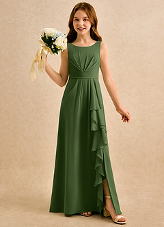 Azazie Chibi Girls Formal Sukienki dla dziewczynek sypiących kwiaty Linia A Pofałdowany Szyfon Długość podłogi Sukienka image1