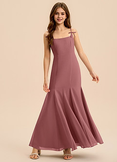 Azazie Evey Junior Vestido de Amatista de Gasa de Corte Sirena con Plisado image3