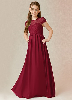 Azazie Delevingne Junior Burgundy A-Line Lace Chiffon Dress image1