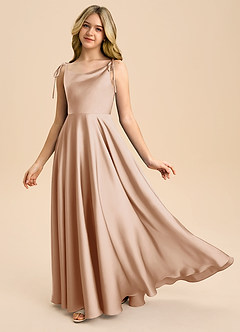 Azazie Popsy Junior Abito A-Line in Raso Elasticizzato Fiocco Rosa Inglese image1