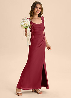 Azazie Jessamine Junior Pomegranate Mermaid Sweetheart Neckline Chiffon Dress image4