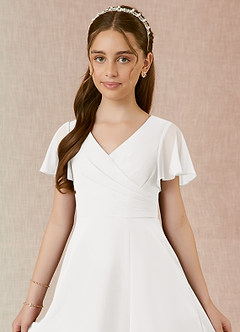 Azazie Induh Junior White A-Line Ruched Chiffon Dress image4