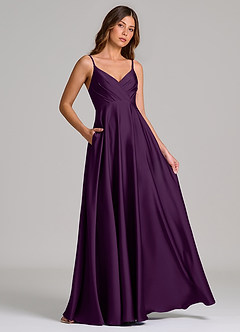 Azazie Amani Brautjungfernkleider A-Linie Plissee Stretch-Satin Kleid Traube image4