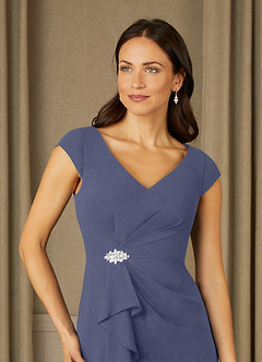 Azazie Nola Mother of the Bride Dresses Stormy Sheath V-Neck Pleated Chiffon Dress image4