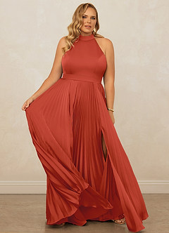 Christian Siriano Bridal for Azazie 1007 Bridesmaid Dresses Rust A-Line Pleated Stretch Satin Dress image12