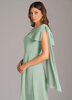 Azazie Tella Bridesmaid Dresses Agave A-Line One Shoulder Chiffon Dress image8