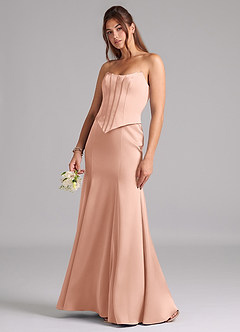 Azazie Ximena Bridesmaid Dresses Rose Gold Mermaid Corset Stretch Satin Convertible Dress image1