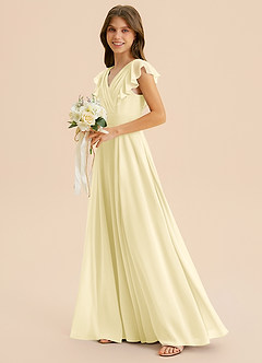 Azazie Anysa Junior Robe Trapèze en Mousseline de soie Rayé Sorbet Citron image6