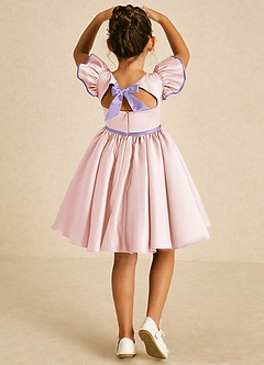 Azazie Sugar Plum Flower Girl Dresses Blushing Pink Lilac A-Line Bow Matte Satin Dress image1