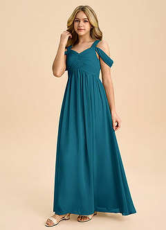 Azazie Lianne Junior Ink Blue A-Line Off the Shoulder Chiffon Dress image6