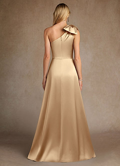 Azazie Easton Mother of the Bride Dresses Champagne A-Line One Shoulder Stretch Satin Dress image3
