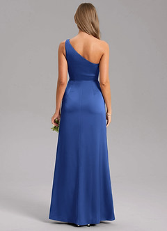 Azazie Feby Bridesmaid Dresses Royal Blue A-Line One Shoulder Stretch Satin Dress image2