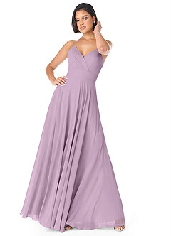 Azazie Avelina Bridesmaid Dresses Wisteria A-Line V-Neck Pleated Chiffon Dress image1