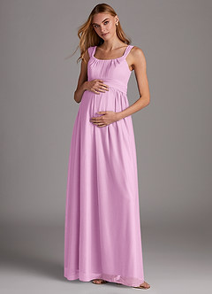 Azazie Melanie Final Sale Empire Pleated Mesh Floor-Length Dress image2