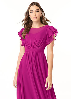 Azazie Daphne Bescheidene Brautjungfernkleider A-Linie Gekräuselt Chiffon Bodenlänge Kleider image4