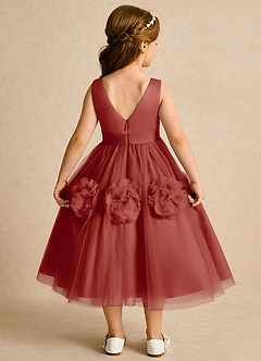 Azazie Vola Robe Demoiselle D'honneur Fillette Robe Princesse en Tulle Sans manches Terracotta image2