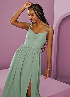 Barbie ♥ Azazie Vestidos de damas de honor Vestido de Agave de Gasa de Corte en A con Plisado image11