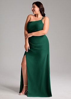 Azazie Eren Bridesmaid Dresses Emerald Sheath One Shoulder Chiffon Dress image4