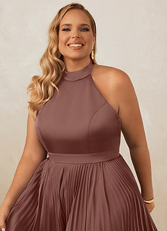 Christian Siriano Bridal for Azazie 1007 Bridesmaid Dresses Espresso A-Line Pleated Stretch Satin Dress image14