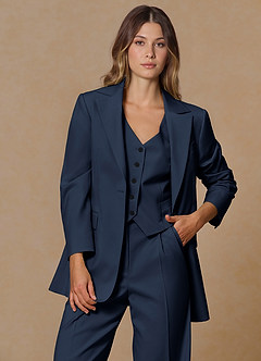 front Rowan Dark Navy Refined Weave Performance 3-Piece Suit