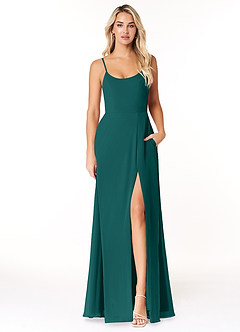 Azazie Moira Bridesmaid Dresses Peacock A-Line Scoop Chiffon Dress image1