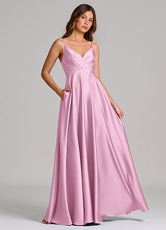 Azazie Amani Bridesmaid Dresses Candy Pink A-Line Pleated Stretch Satin Dress image8