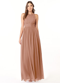 Azazie Luz Bridesmaid Dresses Champagne Rose A-Line Lace Chiffon Dress image1