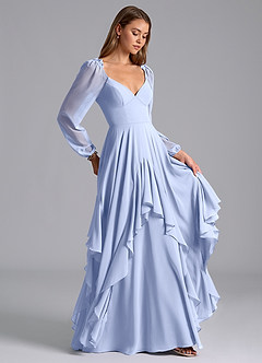 Azazie Karan Bridesmaid Dresses Ice A-Line Long Sleeve Chiffon Dress image4