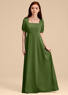 Azazie Briar Junior Juniper A-Line Bow Stretch Satin Dress image3