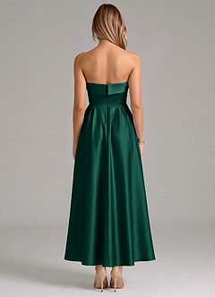 Azazie Lucienne 신부 들러리 드레스 A라인 주름진 스트레치 새틴 발목 길이 드레스 image6