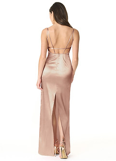 Azazie Kae Final Sale English Rose Sheath Metallic Satin Dress image2