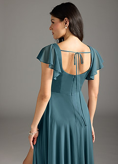 Azazie Bondi Bridesmaid Dresses Bermuda A-Line Ruched Mesh Dress image3