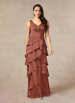 Azazie Viola Kleider für die Brautmutter A-Linie Plissee Stretch-Satin Kleid Rotbraun image2