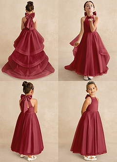 Azazie Bev Robe Demoiselle D'honneur Fillette Robe Trapèze en Tulle Convertible Grenade image2
