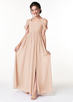 Azazie Lianne Junior Abito A-Line in Chiffon a Spalla Scoperta Rosa Inglese image1