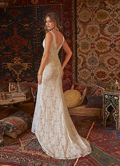 Diamond White/Nude Azazie Gracen Diamond White Nude Mermaid V-Neck Lace