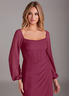 Azazie Charissa Bridesmaid Dresses Mulberry Sheath Long Sleeve Chiffon Dress image7
