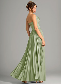 Azazie Saedra Bridesmaid Dresses Dusty Sage A-Line Corset Stretch Satin Dress image2