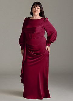 Azazie Raye Bridesmaid Dresses Burgundy Mermaid Long Sleeve Stretch Satin Dress image10