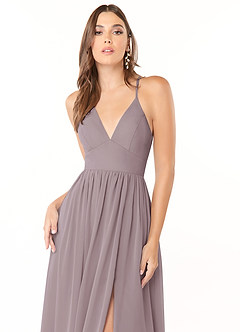 Azazie Aaida Bridesmaid Dresses Dusk A-Line Corset Chiffon Dress image6