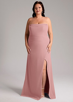 Azazie Leonis Bridesmaid Dresses Dusty Rose Sheath Strapless Chiffon Convertible Dress image11