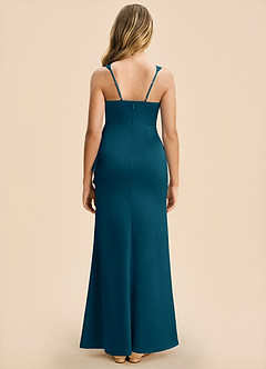 Azazie Adrienne Junior Ink Blue Sheath Pleated Stretch Satin Dress image2