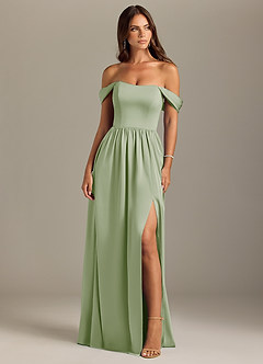 Azazie Calianna Vestidos de damas de honor Vestido de Salvia Polvorienta de Satén Elástico de Corte en A Convertible con Vestidos sin tirantes image1